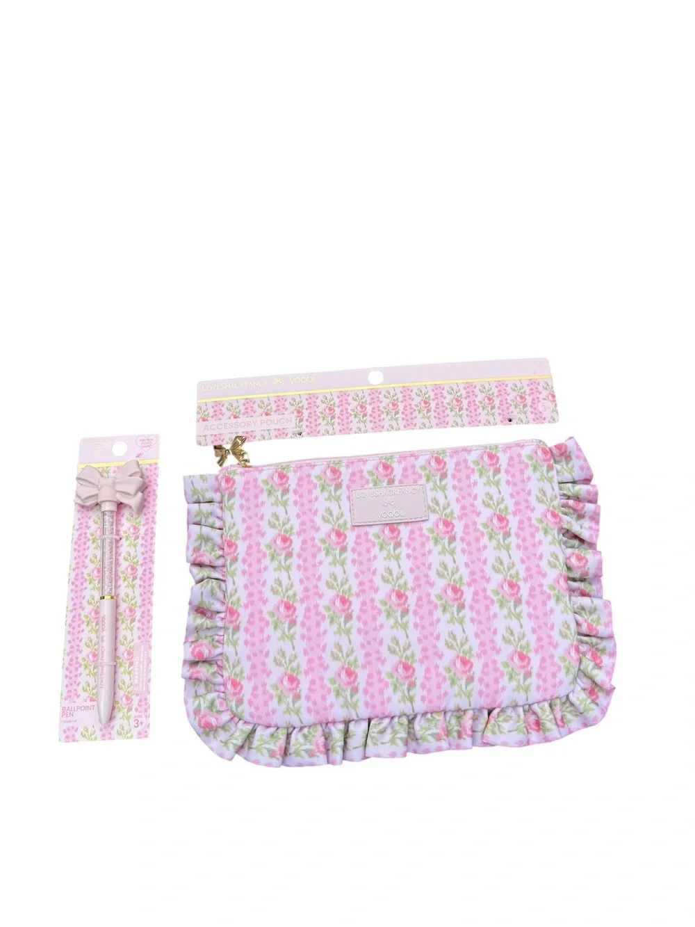 Loveshackfancy Pink binder pen and ruffle pouch set